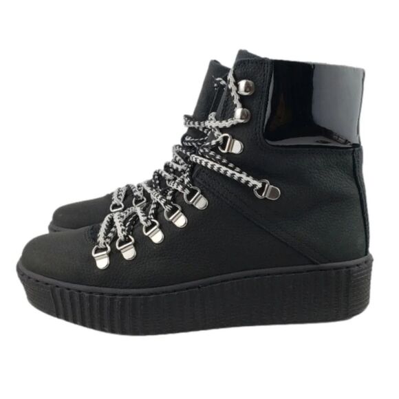 Shoe The Bear Platform Boot Women's Size 38 Agda Nubuck Black Leather Biker Moto - Picture 1 of 12